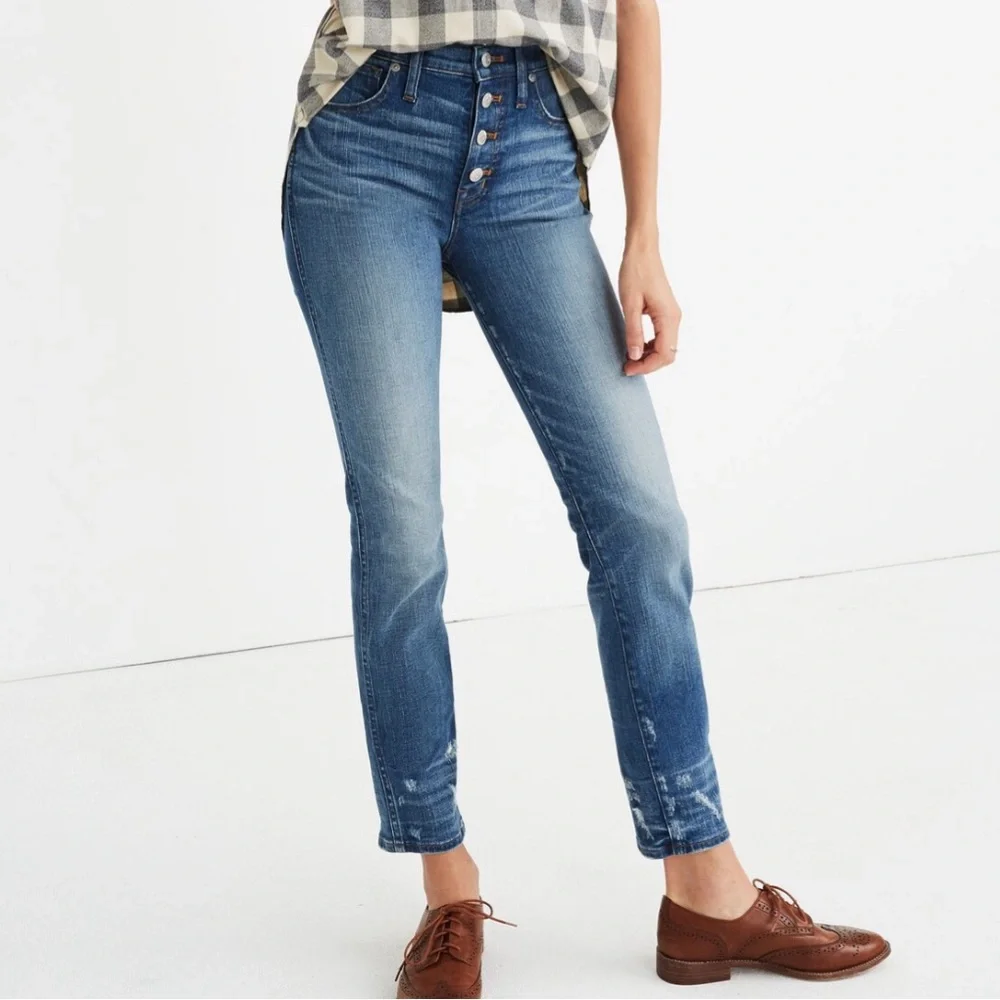 Madewell Slim Straight Jeans: Distressed Button-Front Edition Wellmoor Size‎ 24